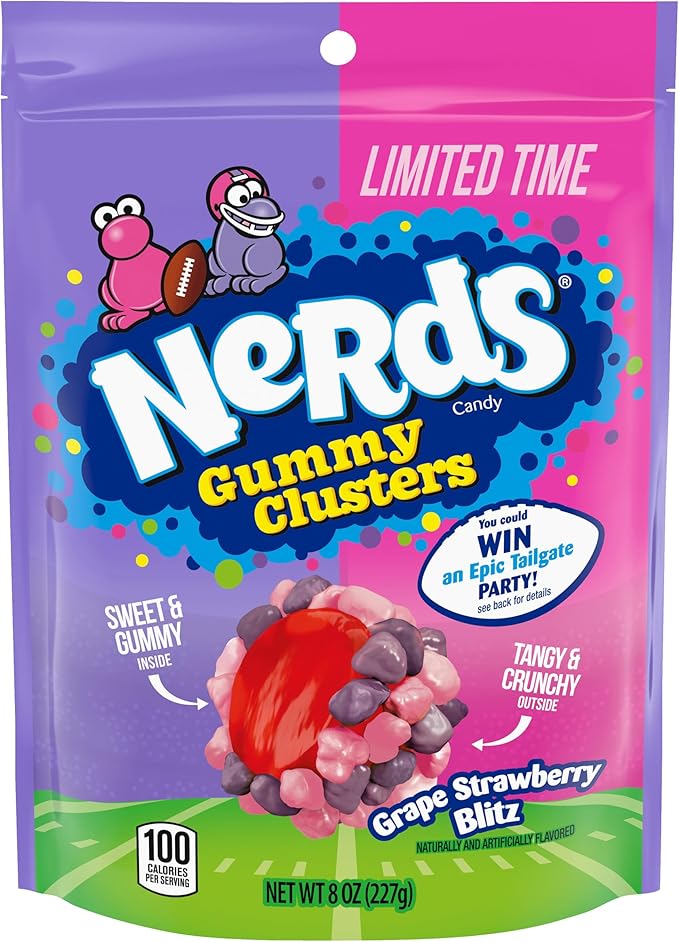 NERDS Gummy Clusters Candy, Grape Strawberry Blitz, Crunchy and Gummy,