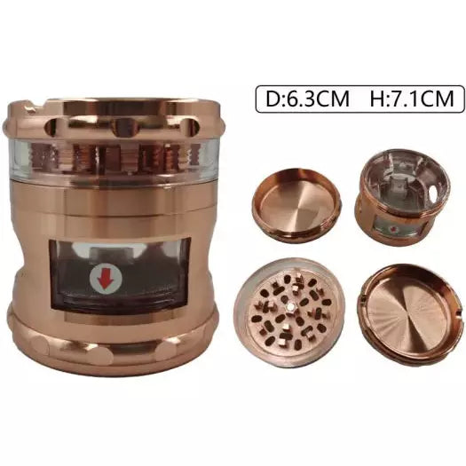 GOLD 4 PIECE 63MM METAL GRINDER WITH REMOVABLE TRAY